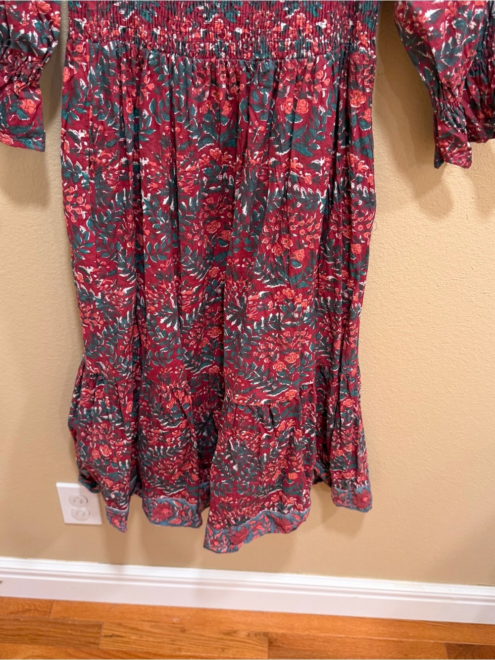 Victoria Dunn Cotton Square-Neck Red Floral Midi Dress - Women Small - Picture 5 of 14